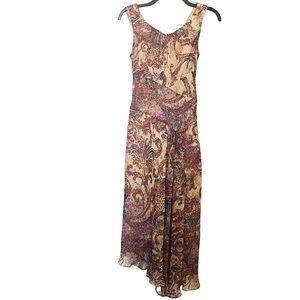 Evan-Piccone Y2K Asymmetrical Paisley Midi Dress Sz 4 Vintage Fairycore Boho